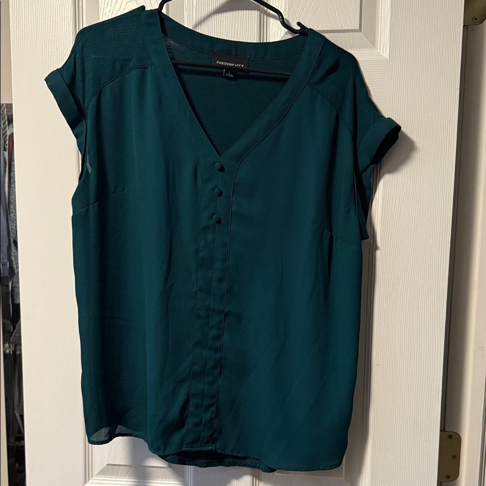 Elegant Teal V-Neck Blouse